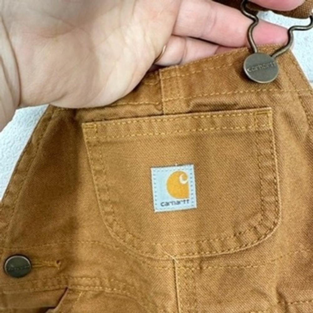 Carhartt Baby Toddler Set Brown Canvas Bib Overalls and Black Sweatshirt Size 6M - Picture 8 of 16